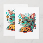 Grappige Mummie Kat Halloween Informatiekaartje (Voorkant / Achterkant)