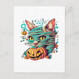 Grappige Mummie Kat Halloween Informatiekaartje