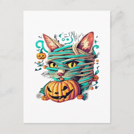 Grappige Mummie Kat Halloween Informatiekaartje (Voorkant)