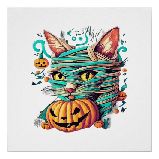 Grappige Mummie Kat Halloween Perfect Poster (Voorkant)