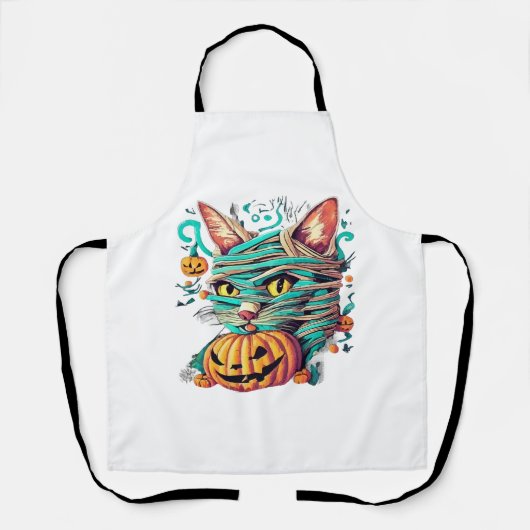 Grappige Mummie Kat Halloween Schort (Voorkant)