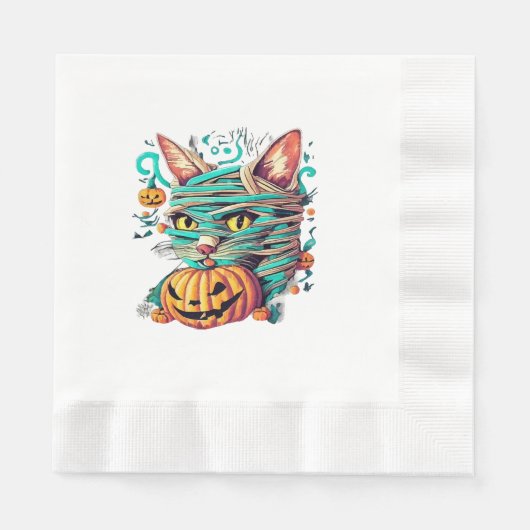 Grappige Mummie Kat Halloween Servet (Voorkant)