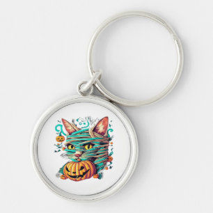 Grappige Mummie Kat Halloween Sleutelhanger