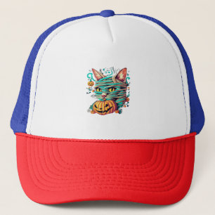 Grappige Mummie Kat Halloween Trucker Pet