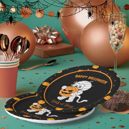 Grappige mummie lopen met Halloween pompoen partij Papieren Bordje