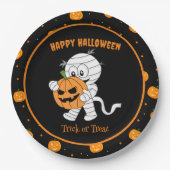 Grappige mummie lopen met Halloween pompoen partij Papieren Bordje (Voorkant)