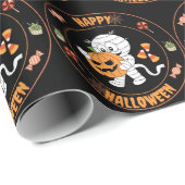 Grappige mummie lopen met pompoen Halloween Party Cadeaupapier (Rol Hoek)