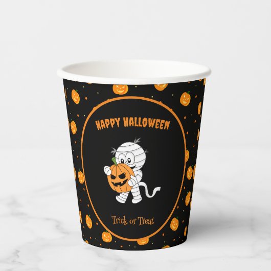 Grappige mummie lopen met pompoen Halloween Party Papieren Bekers (Voorkant)