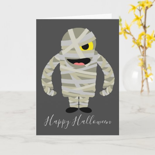Grappige mummie zombie Halloween thema Kaart (Gele Bloem)