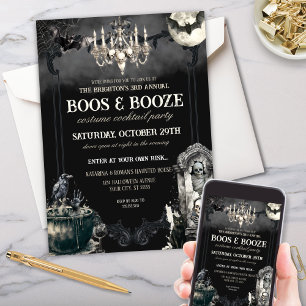Grappige Mummy Bats Halloween Boos & Booze Party Kaart