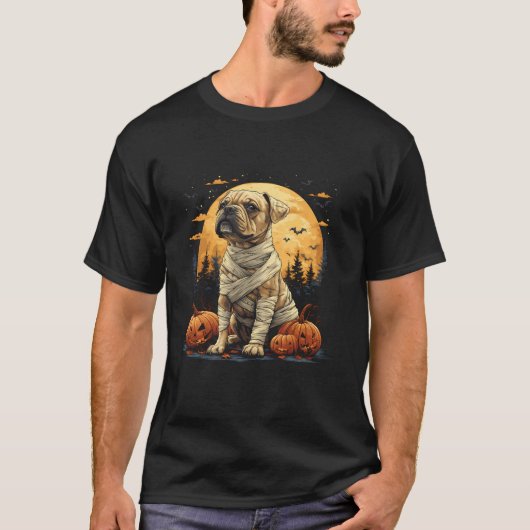 Grappige Mummy Boxer Pompoen Enge Halloween Hond L T-shirt (Voorkant)