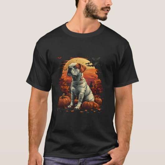 Grappige Mummy Boxer Pompoen Enge Halloween Hond L T-shirt (Voorkant)