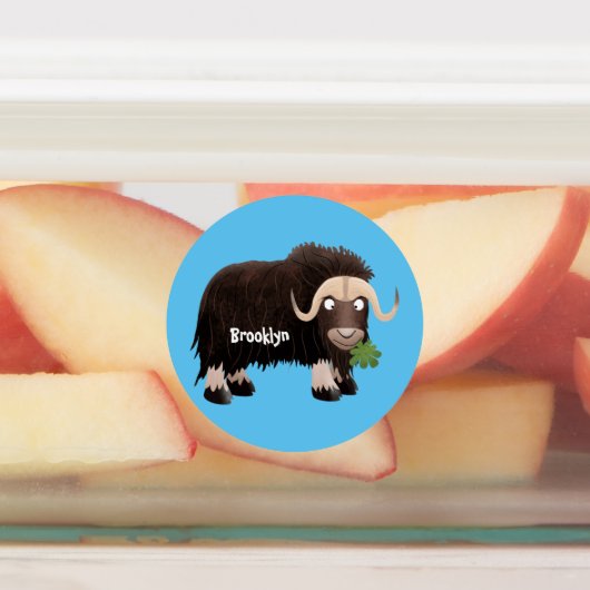 Grappige muskusos cartoon gepersonaliseerd labels (Aangebracht)