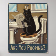Grappige Muur Kunst - Poep je? Kat op Toilet