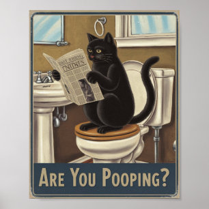 Grappige Muur Kunst - Poep je? Kat op Toilet Poster