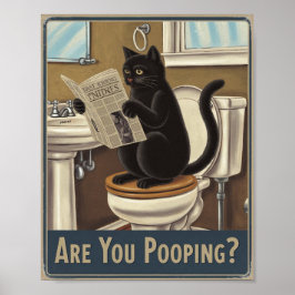 Grappige muurkunst - poep je? Kat op het toilet Poster