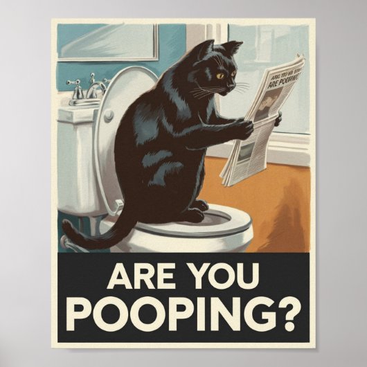 Grappige muurkunst - poep je? Kat op het toilet Poster (Voorkant)