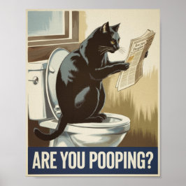 Grappige muurkunst - poep je? Kat op het toilet Poster