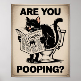 Grappige muurkunst - poep je? Kat op het toilet Poster