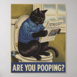 Grappige muurkunst - poep je? Kat op het toilet Poster