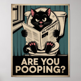 Grappige muurkunst - poep je? Kat op het toilet Poster