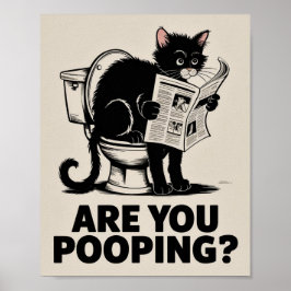 Grappige muurkunst - poep je? Kat op het toilet Poster