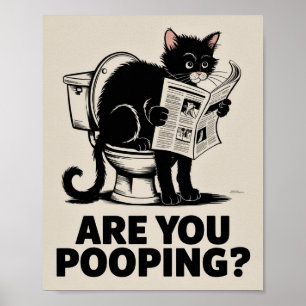 Grappige muurkunst - poep je? Kat op het toilet Poster