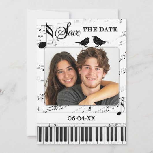 Grappige muziek Zwart-wit foto Bewaar de datum Aankondiging (Voorkant)