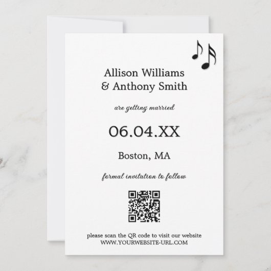 Grappige muziek Zwart-wit foto Bewaar de datum Aankondiging (Achterkant)