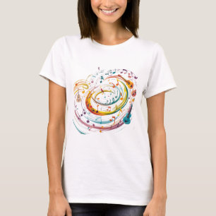 Grappige muziekillustratie met kleurrijke noten t-shirt
