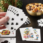Grappige muzikale clown met dansende kinderen pokerkaarten (Insitu)