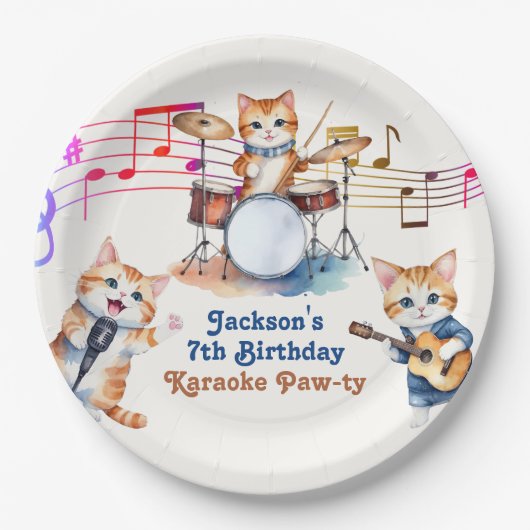 Grappige Muzikale Katten Karaoke Kids Verjaardagsf Papieren Bordje (Voorkant)