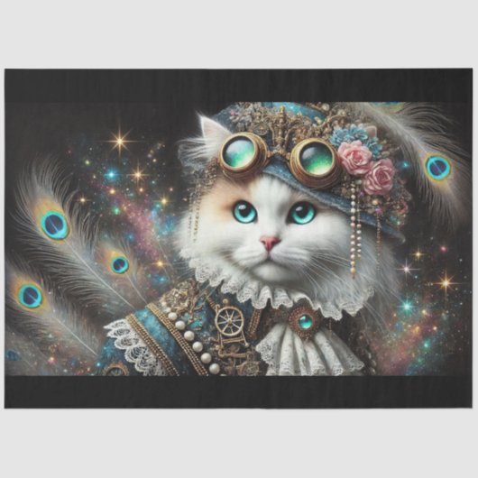 Grappige Mysterieuze Steampunk Cat Decoupage Tissuepapier (Voorkant)