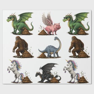 Grappige mythologische wezens die poepen cadeaupapier