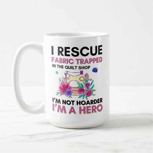 Grappige naaiofferte  bloemennaaimachine koffiemok (Links)