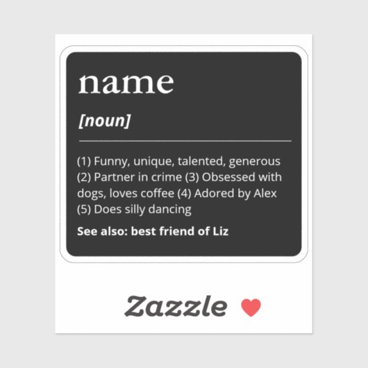 Grappige naam definitie woordenboek woord zwart sticker (Vel)