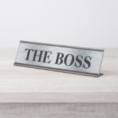 Grappige naamplaat voor op het bureau "De Baas" - (Voorkant)