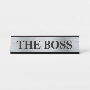 Grappige naamplaat voor op het bureau "De Baas" - 