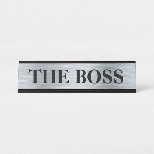Grappige naamplaat voor op het bureau "De Baas" - (Voorkant)