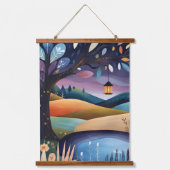 Grappige Nacht Landschap Illustratie Hangend Wandkleed (Voorkant)