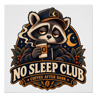 Grappige nachtdienst wasbeer koffie ontwerp perfect poster