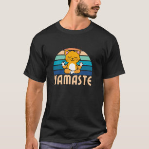 Grappige Namaste Kat Meditatie Yoga Houden Retro S T-shirt