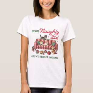 Grappige Naughty Cat kerstlijst vakantie T-shirt