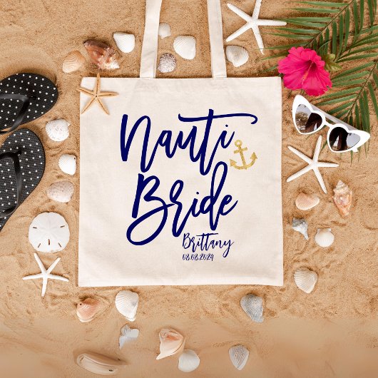 Grappige Nauti-Bruid Blauw Moderne Calligrafie Tote Bag