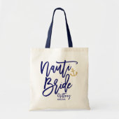 Grappige Nauti-Bruid Blauw Moderne Calligrafie Tote Bag (Voorkant)