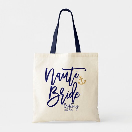 Grappige Nauti bruid blauw moderne kalligrafie Tote Bag (Achterkant)