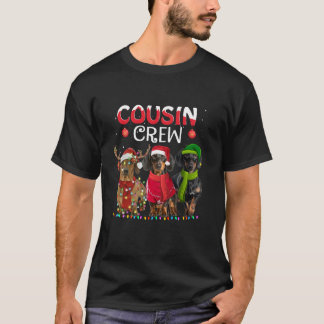 Grappige neef Crew Dachshund Kerstverlichting Kers T-shirt
