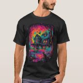 Grappige Neon S Ghost Black Cat Witch Halloween T-shirt (Voorkant)