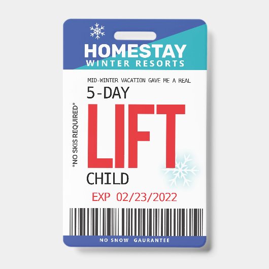 Grappige NEP Winter Break Aangepaste Ski Lift Tick Badge (Voorzijde)