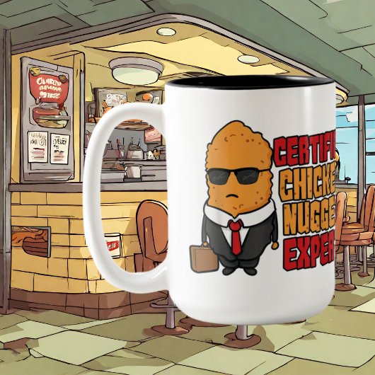 grappige nepdeskundige voegt monogram toe tweekleurige koffiemok